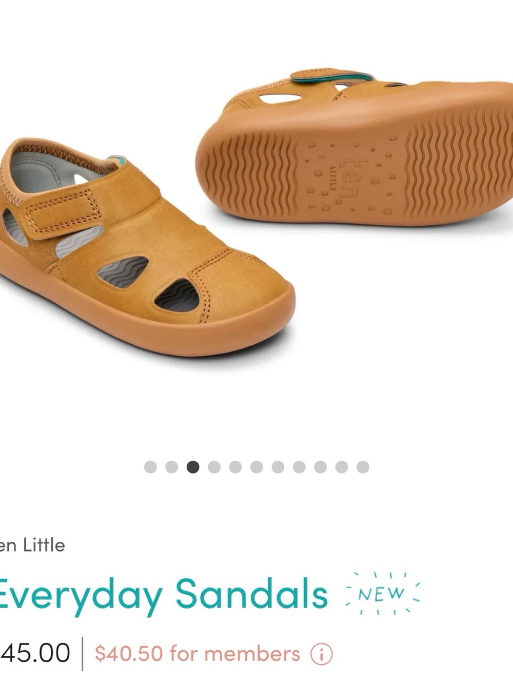 Kids Tan Closed-Toe Sandals with Hook-and-Loop Strap